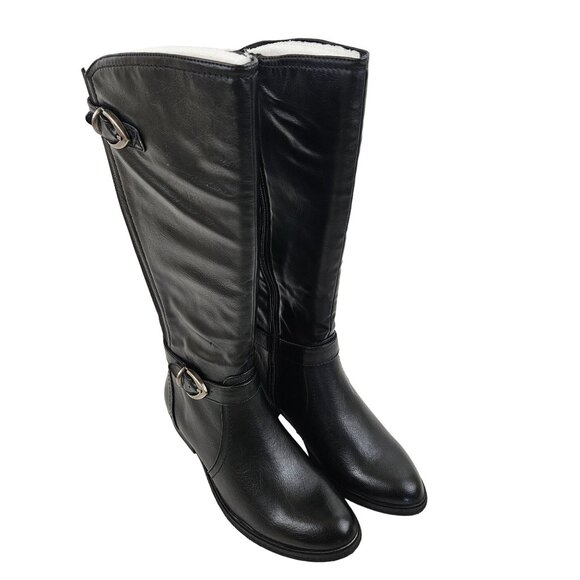 Bare Traps Shoes - Bare Traps Riding Boots Womens 6.5 Tall Black Faux Leather Buckle Strap Zip Up